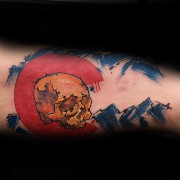 Watercolor Skull Colorado Mens Forearm Tattoos