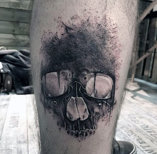 Watercolor Skull Different Mens Leg Tattoo Designs