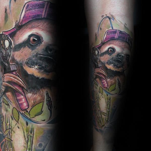 Watercolor Sloth Mens Forearm Sleeve Tattoo Design Ideas