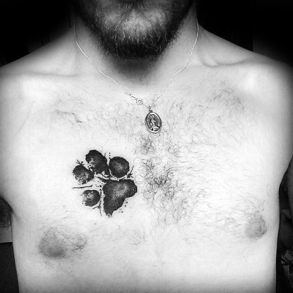 Watercolor Small Dog Paw Print Male Chest Tattoos