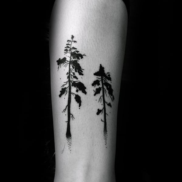 Watercolor Small Guys Tree Forearm Black Ink Tattoo