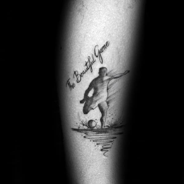 Watercolor Soccer Player Kicking Ball Mens Arm Tattoo Ideas
