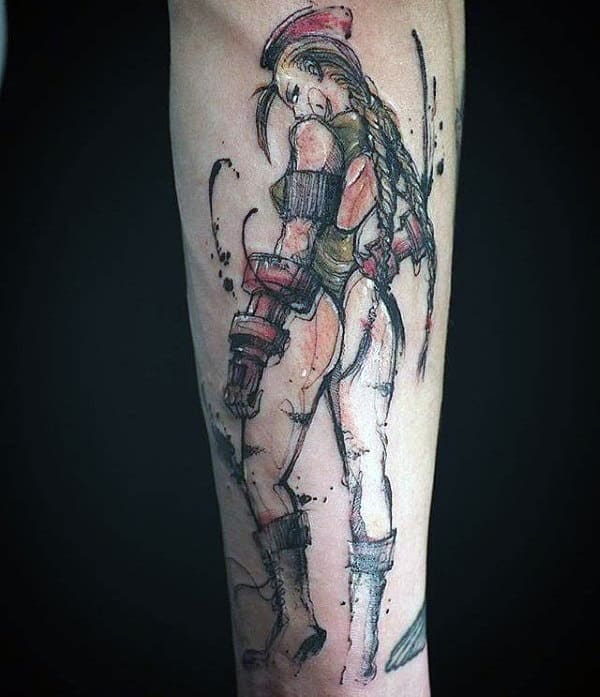 Watercolor Street Fighter Inner Forearm Tattoos For Guys