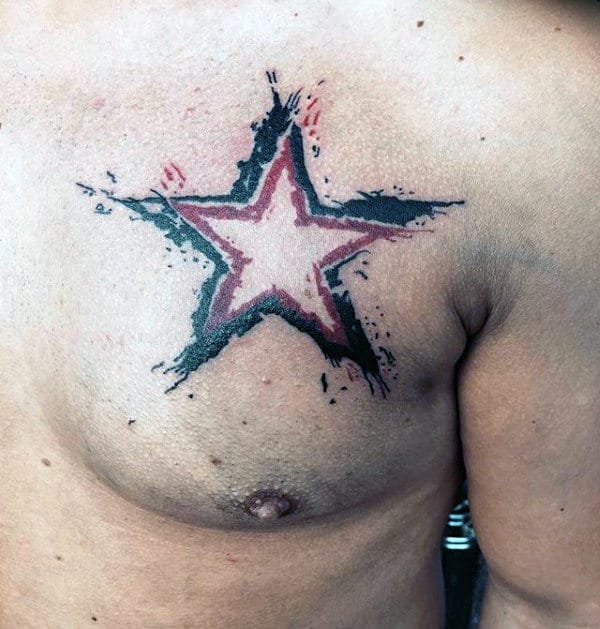 Watercolor Trash Polka Star Mens Chest Tattoos