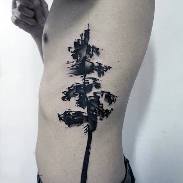 Watercolor Tree Creative Mens Rib Cage Side Tattoo Designs