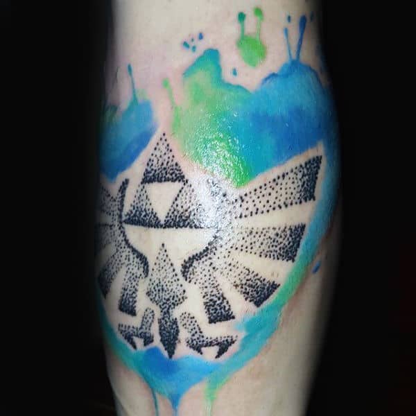 Watercolor Triforce Zelda Video Game Mens Leg Calf Tatoto