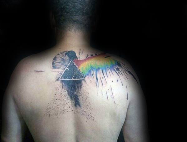 Watercolor Upper Back Artistic Male Pink Floyd Tattoo Ideas