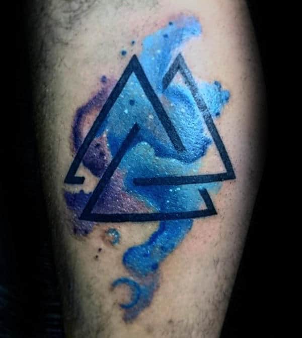 Watercolor Valknut Tattoo Designs For Guys On Arm
