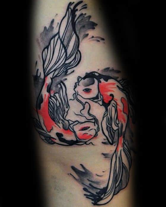Watercolor Yin Yang Koi Fish Tattoos For Gentlemen