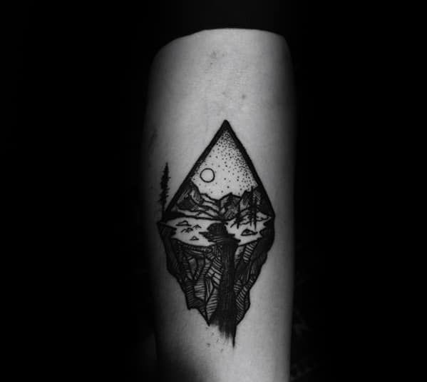 Waterfall Rock Cliff Guys Small Nature Forearm Tattoo