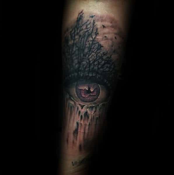 Waterfall Running From Eye Mens Forearm Tattoos