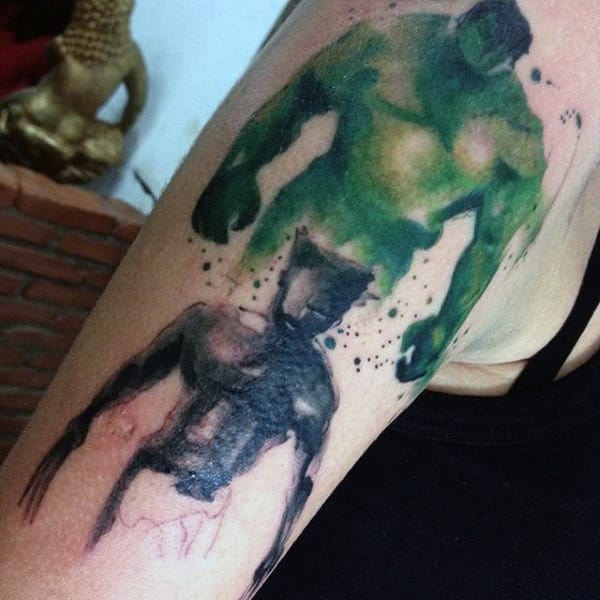 Wateroclor Wolverine With Hulk Mens Arm Tattoos