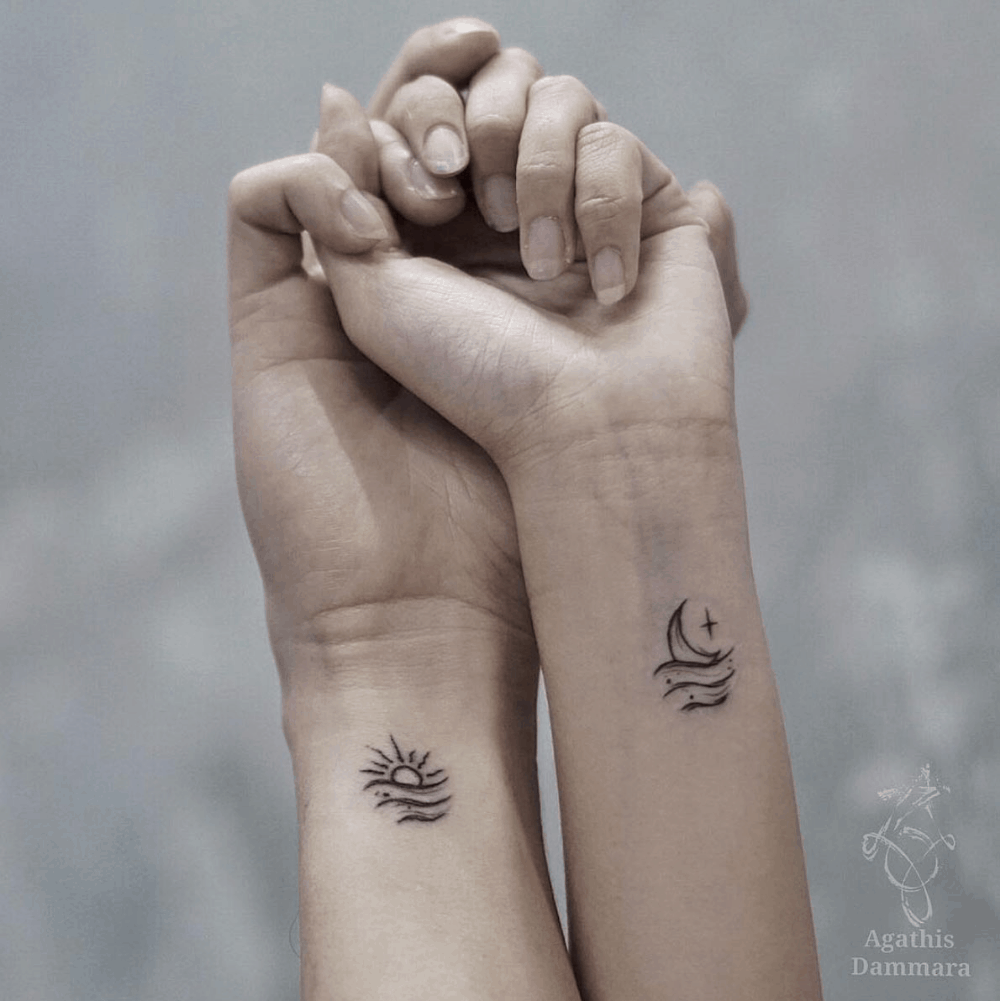 Wave Sun Moon Symbols Friendship Tattoo