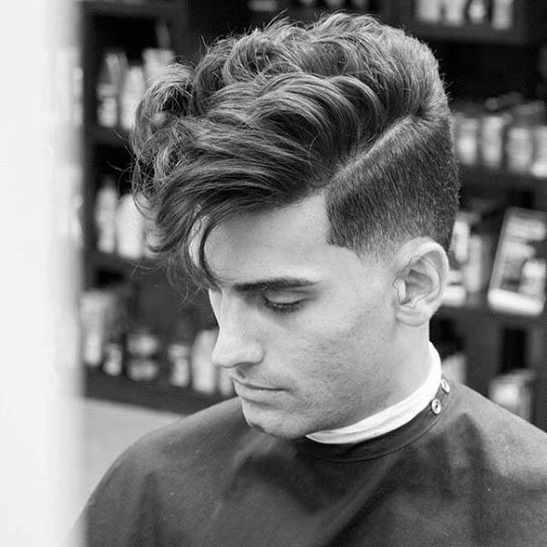 Wavy Mens Hard Part Hairstyle