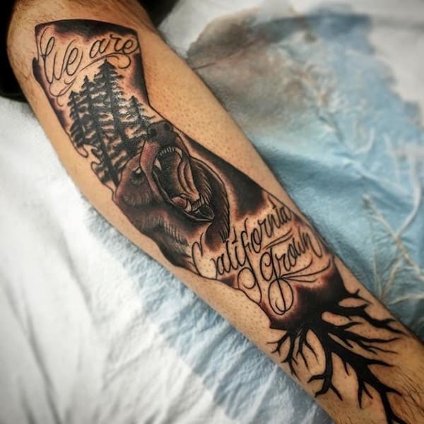 We Are California Grown Mens Bear Tree Leg Tatoo