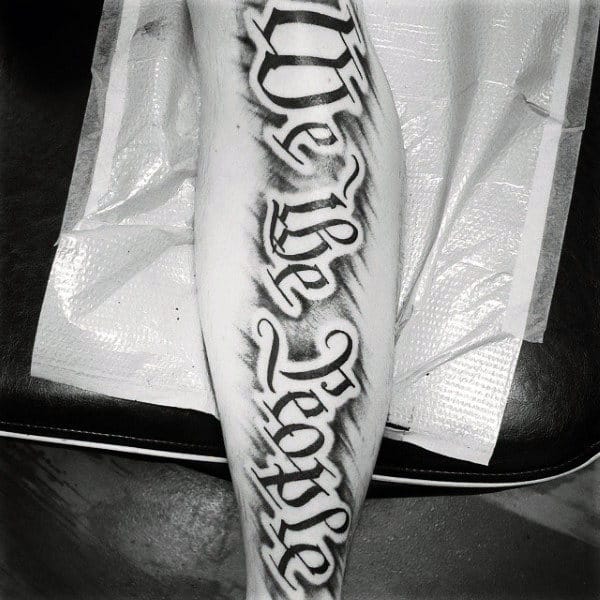 We The People Mens Shin Lettering Tattoos