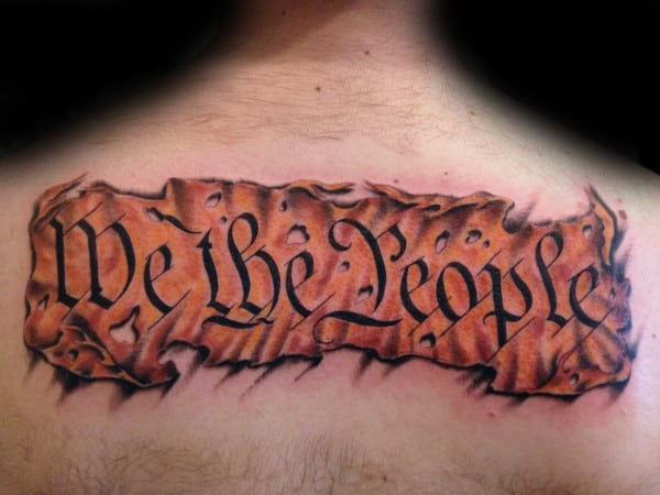 We The People Mens Upper Back Paper Tattoo Design Ideas