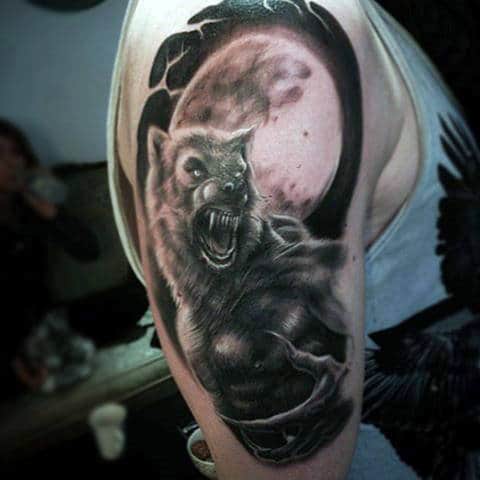 Werewolf On A Moonlit Night Half Sleeve Tattoos For Men