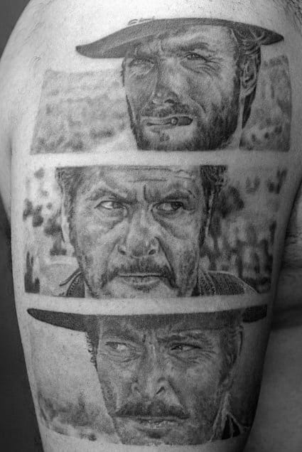 Western Style Detailed Triptych Black And Grey Tattoo