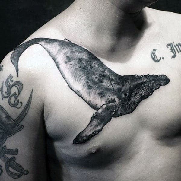 Whale Swimming Mens Upper Chest Tattoo Designs