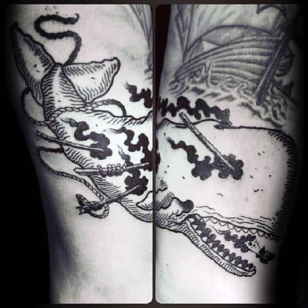 Whale With Spears Mens Arm Tattoos