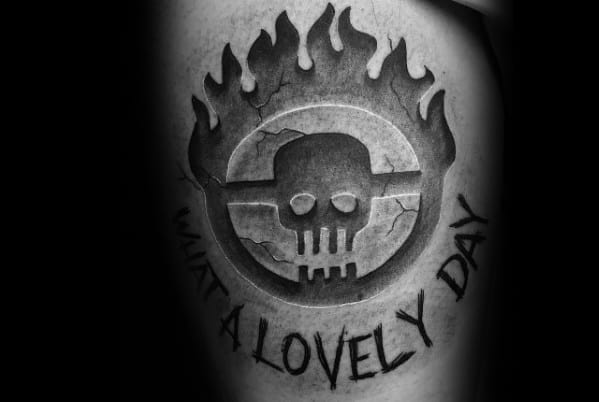 What A Lovely Day Thigh Mad Max Mens Tattoo Designs