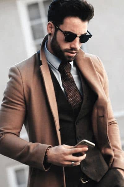 What To Wear Fall Outfits Mens Styles Tan Coat With Dress Shirt And Brown Tie