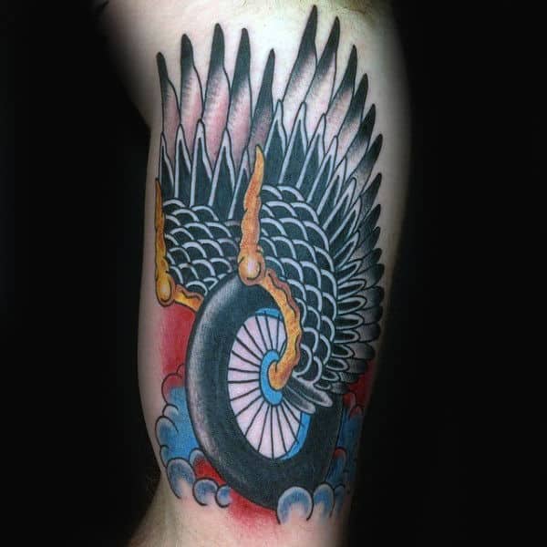 Wheel With Angel Wings Mens Biker Tattoos
