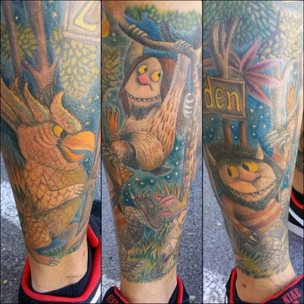 Where The Wild Things Are Mens Leg Sleeve Tattoo
