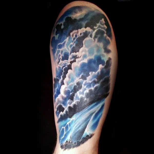 White And Blue Ink Mens Tornado Arm Tattoos