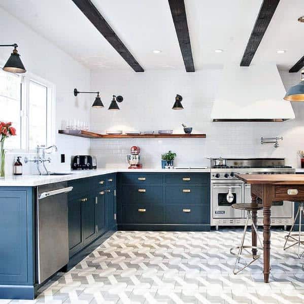 White And Grey Pattern Ideas For Kitchen Tile Floor Interior
