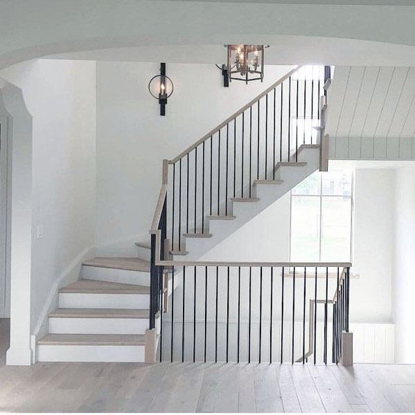 unstained oak wooden staircase