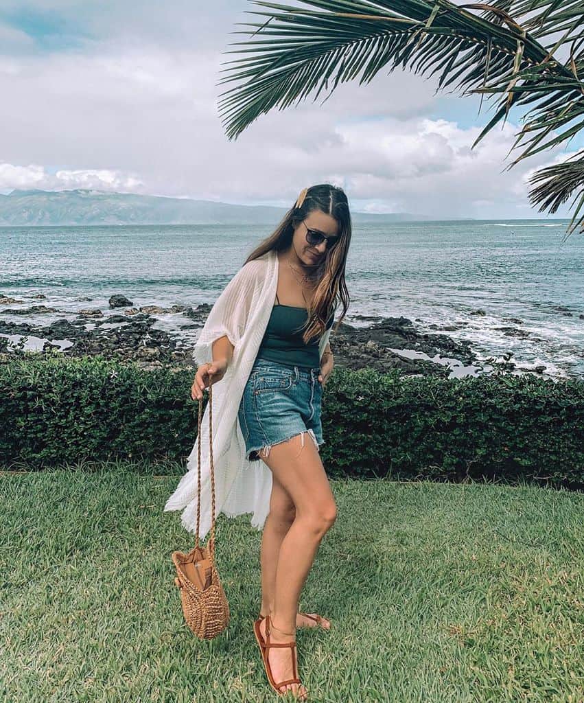 White Cover Up With Denim Short Outfit