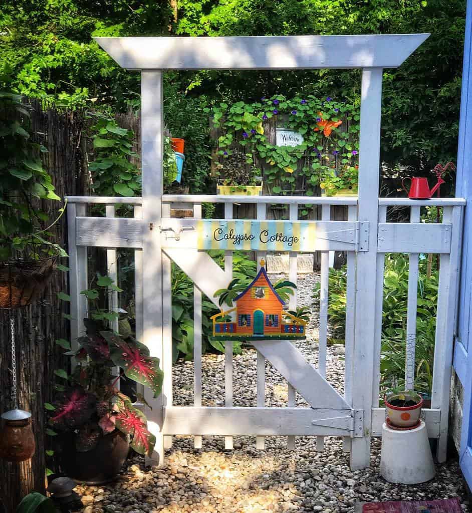 white asian inspired garden gate small backyard