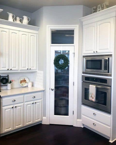 white glass pantry door modern kitchen 