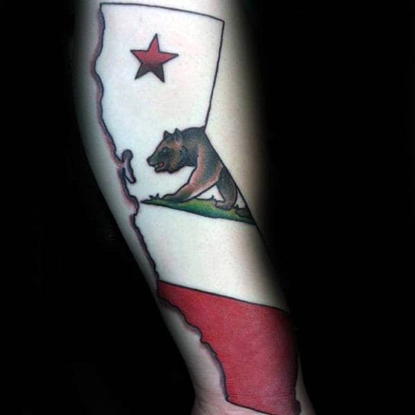 White Ink California Bear State Male Forearm Tattoos