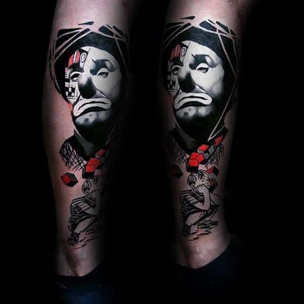 White Ink Clown Mens Amazing Leg Tattoos