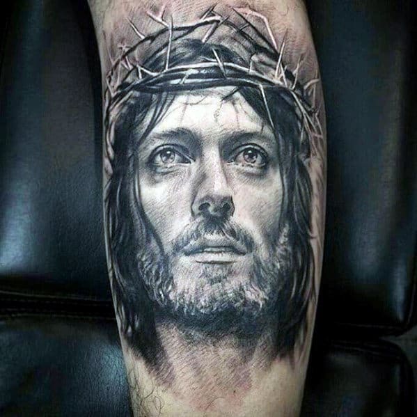 White Ink Guys 3d Jesus Portrait Arm Tattoo