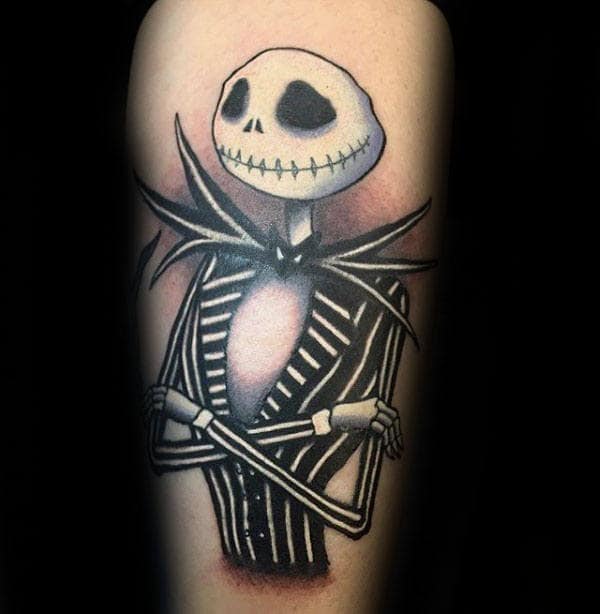 White Ink Jack Skellington Male Night Before Christmas Arm Tattoo