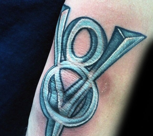 White Ink Mens Elbow V8 Tattoo Ideas