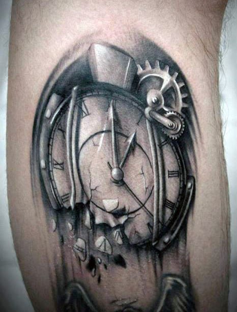 White Ink Mens Melting Clock Leg Tattoos