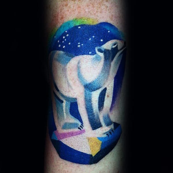 White Ink Modern Polar Bear Male Forearm Tattoos