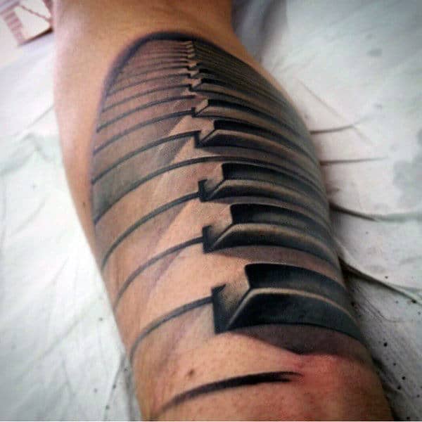 White Ink Piano Keys Mens Forearm Tattoo