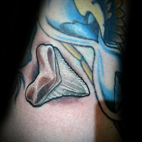 White Ink Shark Tooth Mens Forearm Tattoos