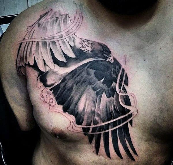 White Inked Bald Eagle Tattoo Mans Chest