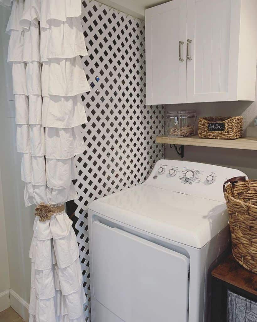 small white laundry room washer