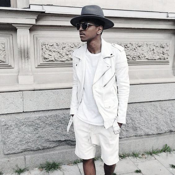 White Leaher Jacket And Shorts All White Outfits For Men