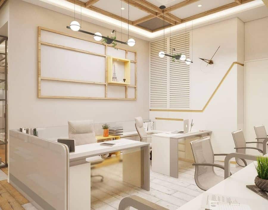 white open office space track lighting