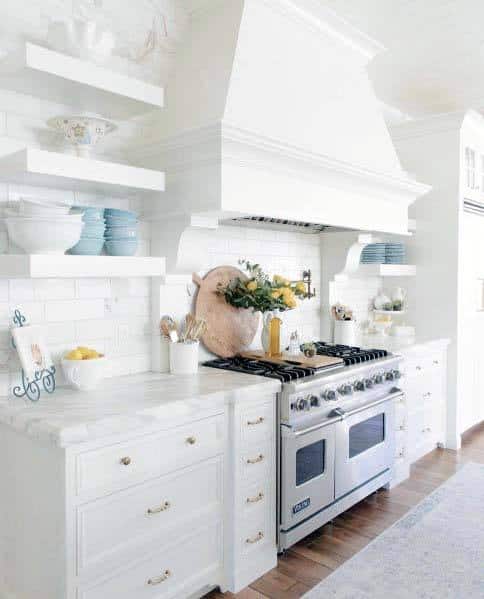white kitchen hood in country style kitchen