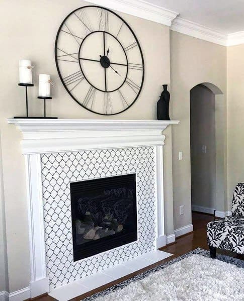 White Pattern Painted Fireplace Home Designs